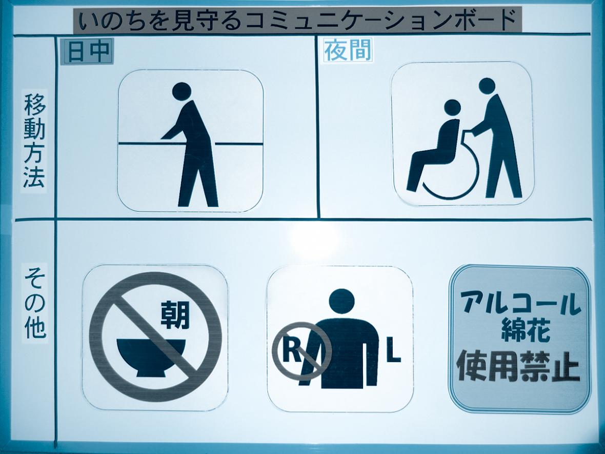 ピクトグラムが患者様の移動方法を示しています